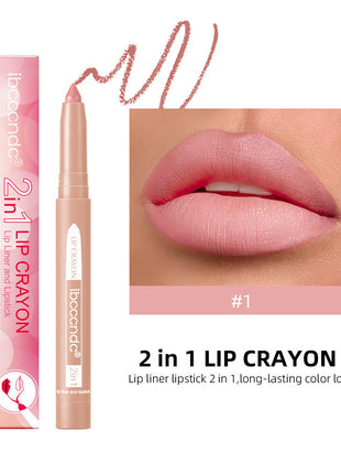 This image features a collage of lip makeup looks using a product from the IBCCCNDC brand. The main focus is on a woman showcasing a bold red lip color, which is highlighted with a lip liner and lipstick.