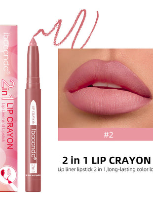 This image features a collage of lip makeup looks using a product from the IBCCCNDC brand. The main focus is on a woman showcasing a bold red lip color, which is highlighted with a lip liner and lipstick.