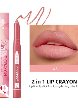 This image features a collage of lip makeup looks using a product from the IBCCCNDC brand. The main focus is on a woman showcasing a bold red lip color, which is highlighted with a lip liner and lipstick.