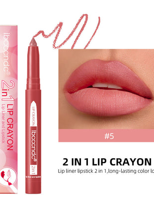 This image features a collage of lip makeup looks using a product from the IBCCCNDC brand. The main focus is on a woman showcasing a bold red lip color, which is highlighted with a lip liner and lipstick.