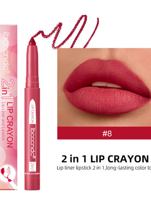 This image features a collage of lip makeup looks using a product from the IBCCCNDC brand. The main focus is on a woman showcasing a bold red lip color, which is highlighted with a lip liner and lipstick.