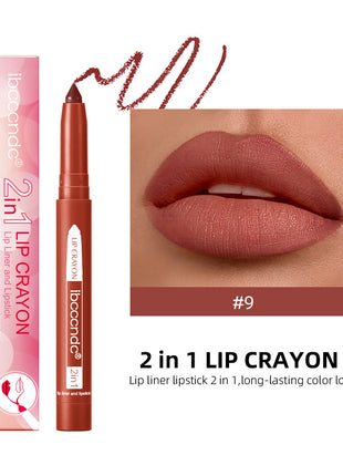 This image features a collage of lip makeup looks using a product from the IBCCCNDC brand. The main focus is on a woman showcasing a bold red lip color, which is highlighted with a lip liner and lipstick.