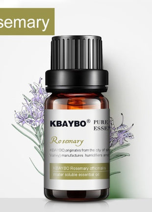 KBAYBO Rosemary essential oil bottle with lavender flowers on a light background