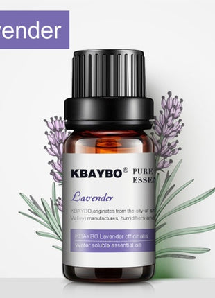 KBAYBO lavender essential oil bottle with lavender flowers on a white background
