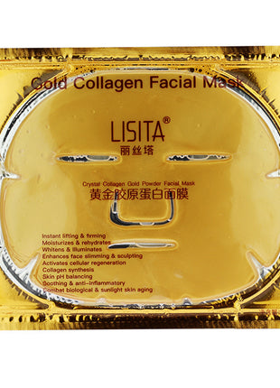 Gold collagen facial mask packaging with LISITA branding on a white background