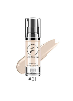Cosmetic concealer bottle with applicator on a white background