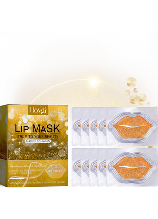 Lip mask packaging with gold accents on a white background
