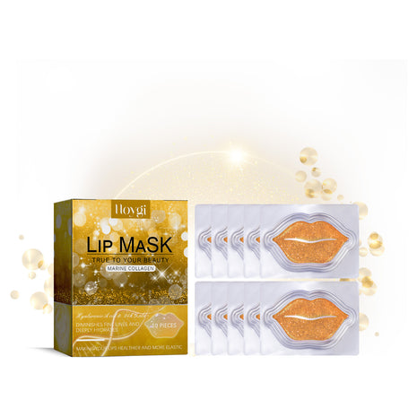 Lip mask packaging with gold accents on a white background