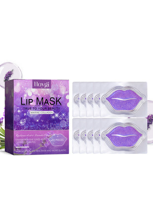 Lip mask packaging with lavender flowers on a white background