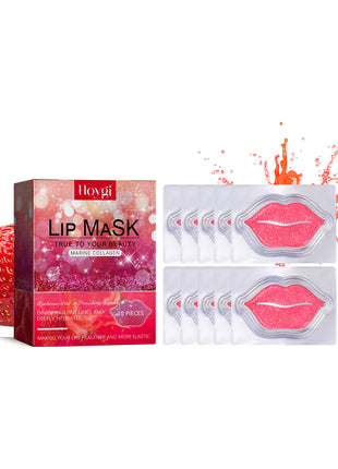 Lip mask packaging with strawberry and open mask showing pink texture