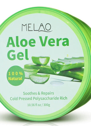 Green container of MELAO Aloe Vera Gel on a white background