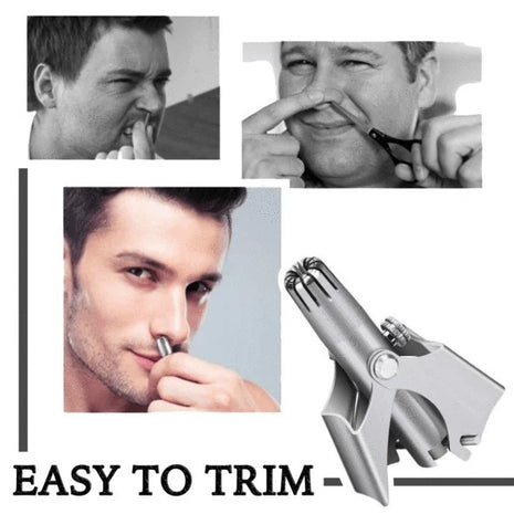 Collage of a man using a nose hair trimmer with text 'Easy to Trim' on a white background.