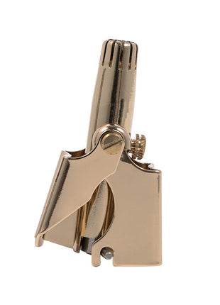 Gold-colored clip on a white background