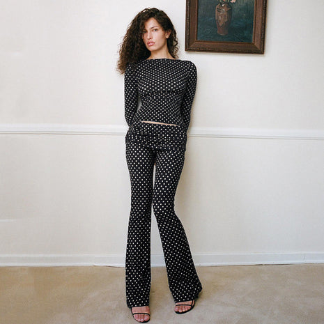 Polka Dot Bootcut Pants Stretch Slim-fit Top Two-piece Set
