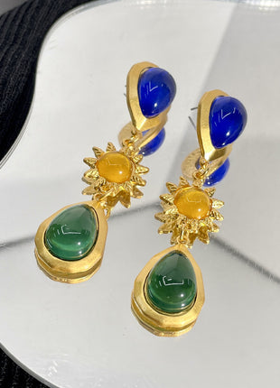 Sunny Green & Blue Crystal Earrings