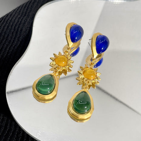 Sunny Green & Blue Crystal Earrings