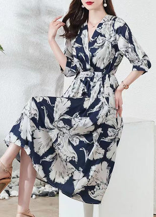 New Waist-controlled Lace-up Mid Sleeve V-neck Dress