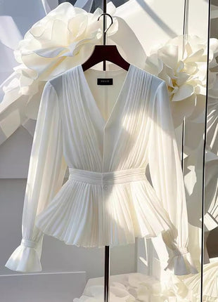 Early Temperament V-neck Long Sleeve Top