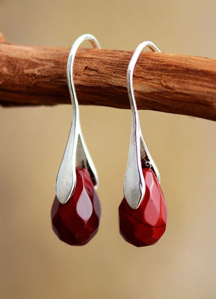 Retro Natural Coral Amethyst Cut Drop Shape Earrings