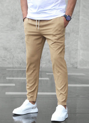 Casual Slim Fit Drawstring Trousers with Pockets