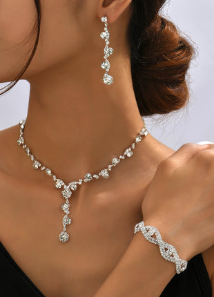 Artificial Crystal Necklace, Earrings & Bracelet Set