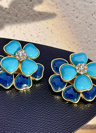 Double Flower Blue Crystal Earrings