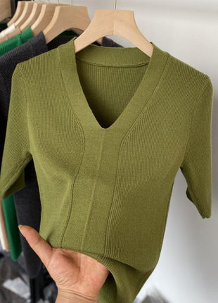 Ice Silk Slim Fit Slim Base Knitwear Short Sleeve