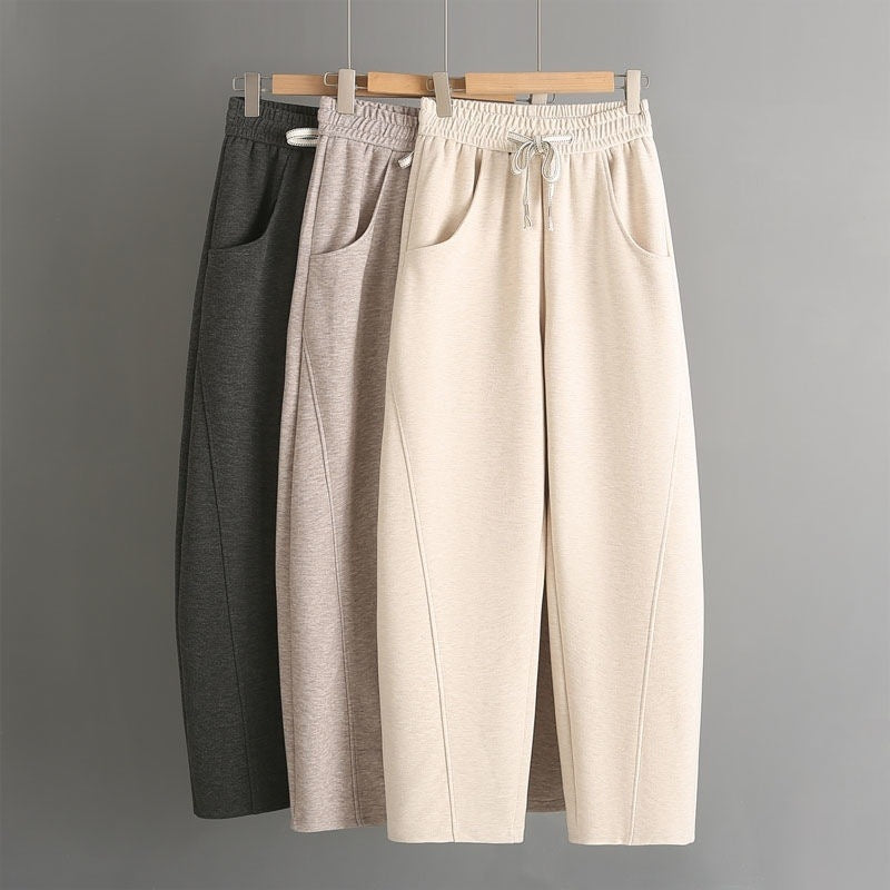 Fleece-lined Elastic Sickle High Waist Pants