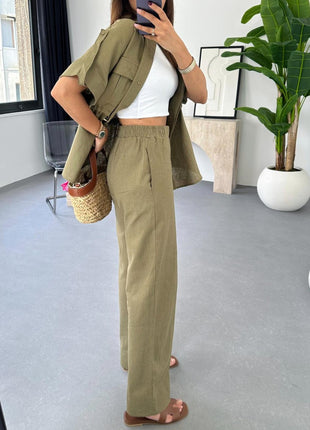 Casual Drawstring Top Trousers and Pants Two-piece Suit