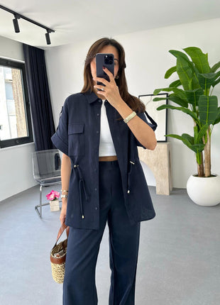 Casual Drawstring Top Trousers and Pants Two-piece Suit