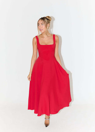 Simple Shoulder Strap Slim Fit Mid-length Dress