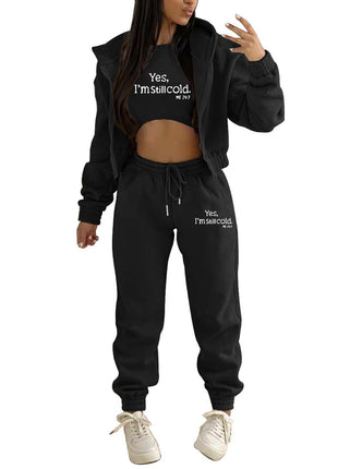 Top, Hooded Jacket & Pants 3 Pieces Suit