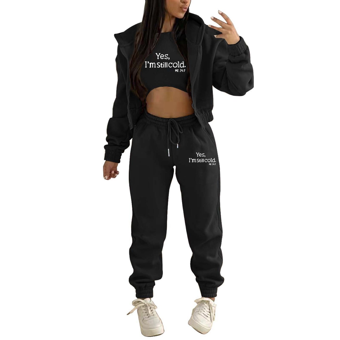 Top, Hooded Jacket & Pants 3 Pieces Suit