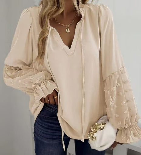 Jacquard Long-sleeved Shirt Patchwork Top