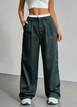 Stripe High Waist Straight Leg Trousers