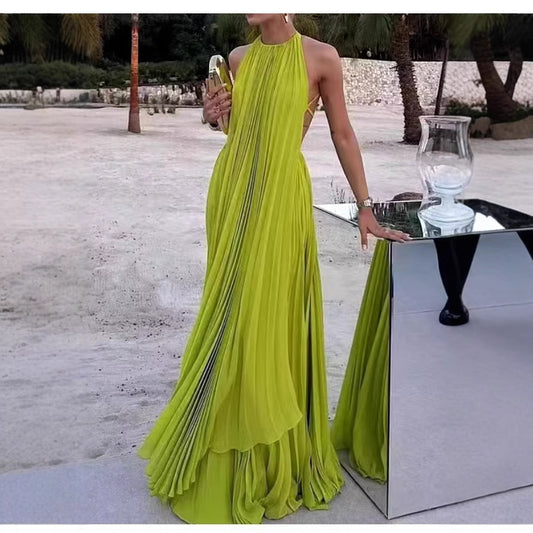 Round Neck Sleeveless Backless Dress
