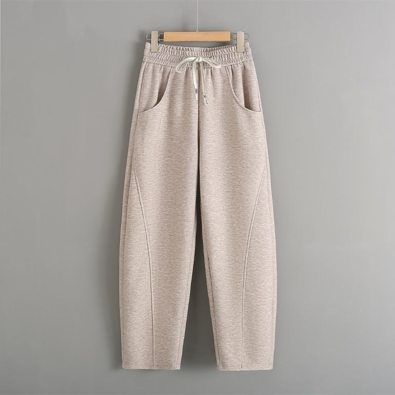 Fleece-lined Elastic Sickle High Waist Pants