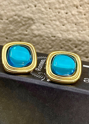 Square Light Blue Crystal Earrings