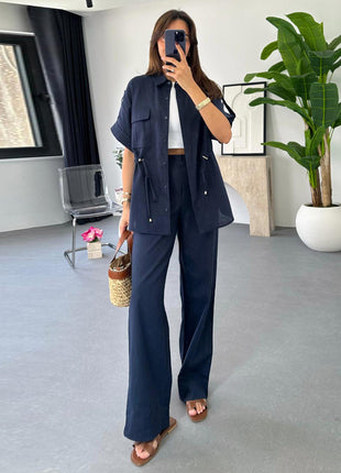 Casual Drawstring Top Trousers and Pants Two-piece Suit