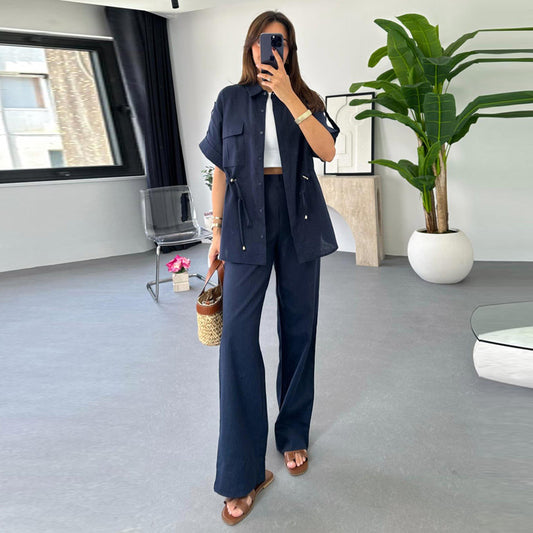 Casual Drawstring Top Trousers and Pants Two-piece Suit