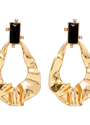 Black Rhinestone Irregular Pleated Water Drop Earrings