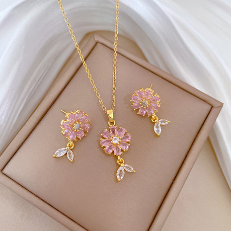 Luxury Full Diamond Flowers Necklace & Earrings Suit