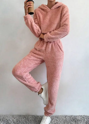 Autumn And Winter Plush Hooded Long Sleeve Pants Suit Set