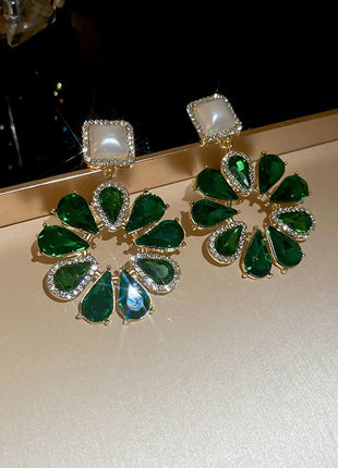 Rhinestone Pearl Flower Necklace & Earrings Combination