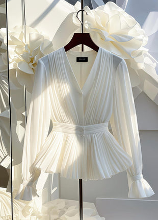 Early Temperament V-neck Long Sleeve Top