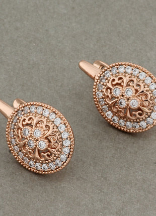 Zircon Earrings Rose Gold Hollow Leaves Ear Clip