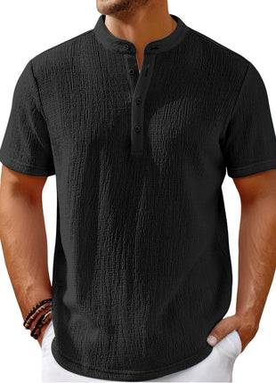 Cotton And Linen Stripes Henley Shirt