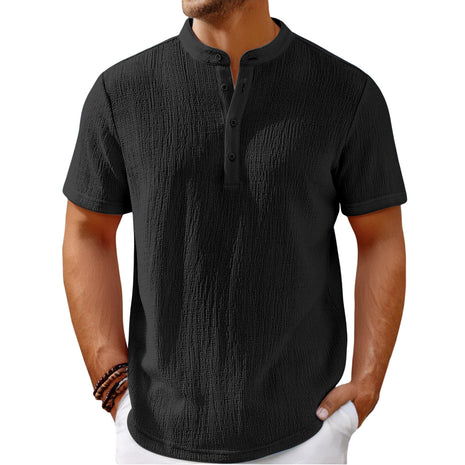 Cotton And Linen Stripes Henley Shirt
