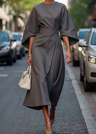 Elegant Loose Batwing Sleeve Waist-tighten Dress