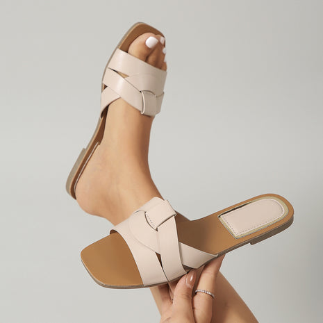 Square Toe Woven Cross Flat